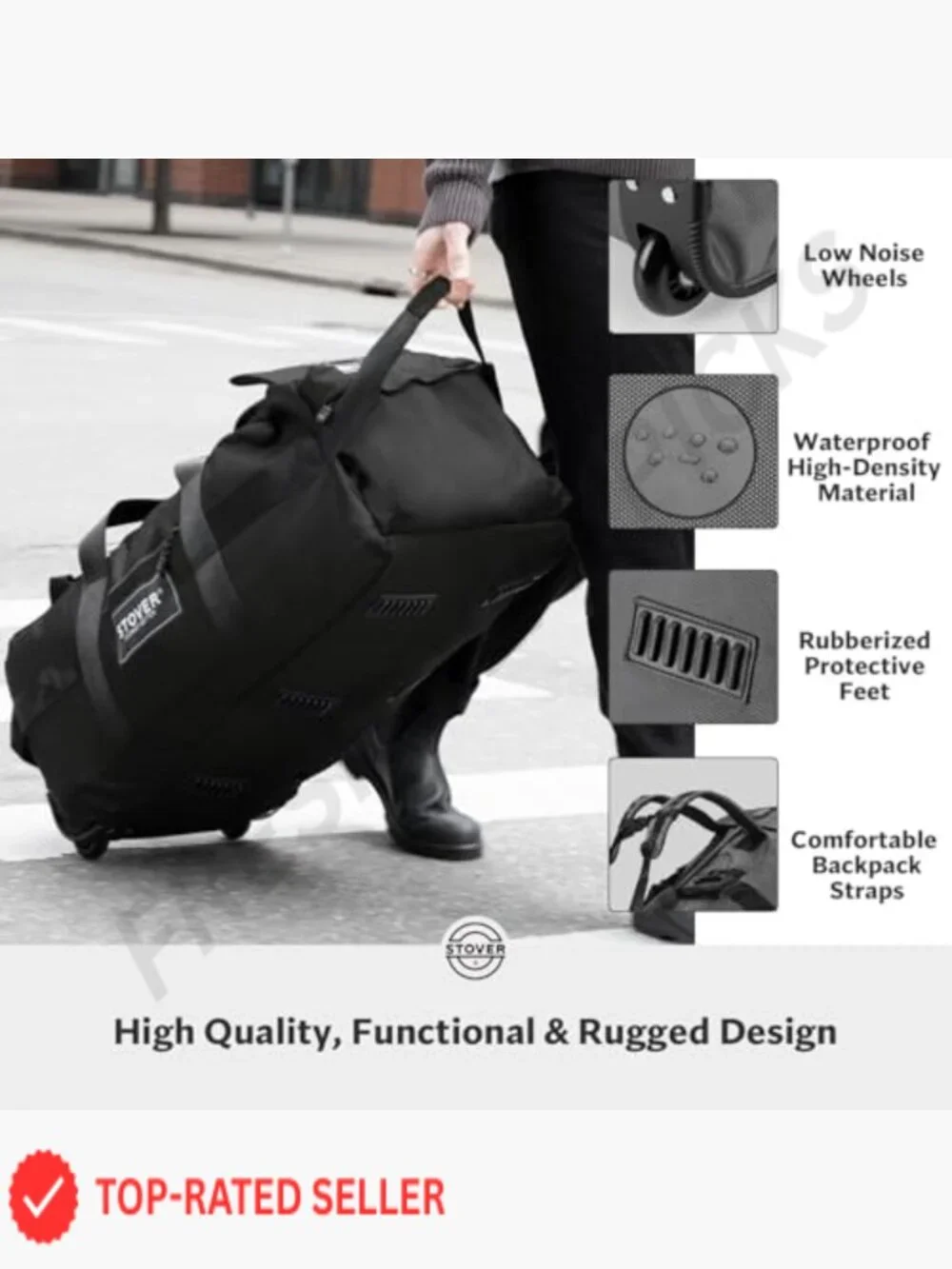 100L Rolling Duffel Bag with Wheels Heavy Duty Travel Luggage Backpack Straps